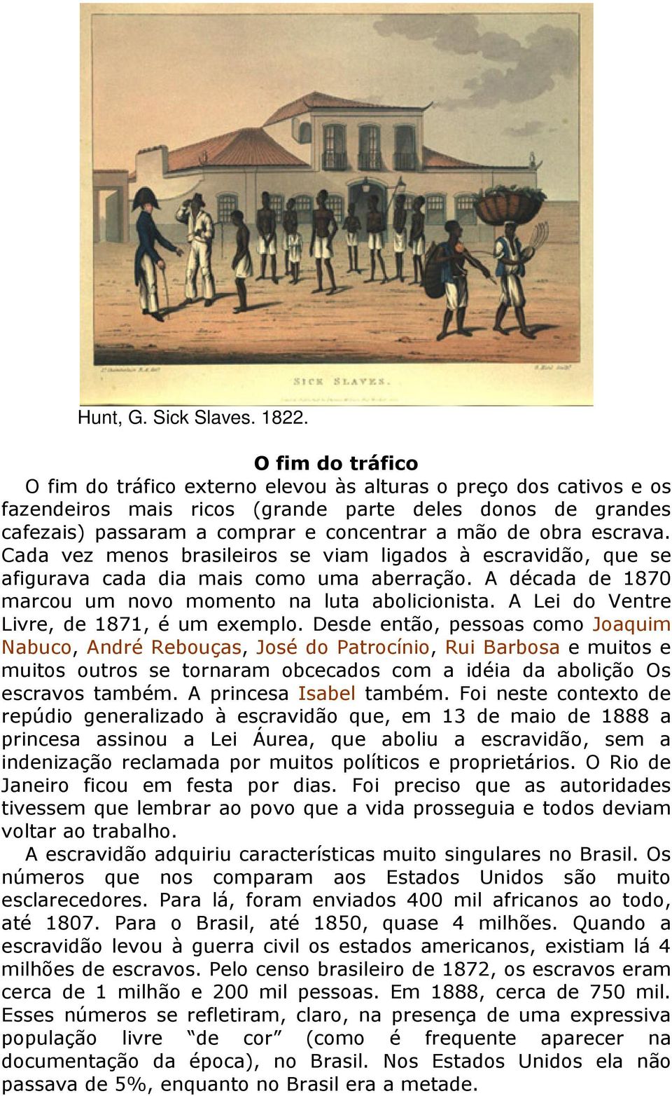 obra escrava. Cada vez menos brasileiros se viam ligados à escravidão, que se afigurava cada dia mais como uma aberração. A década de 1870 marcou um novo momento na luta abolicionista.