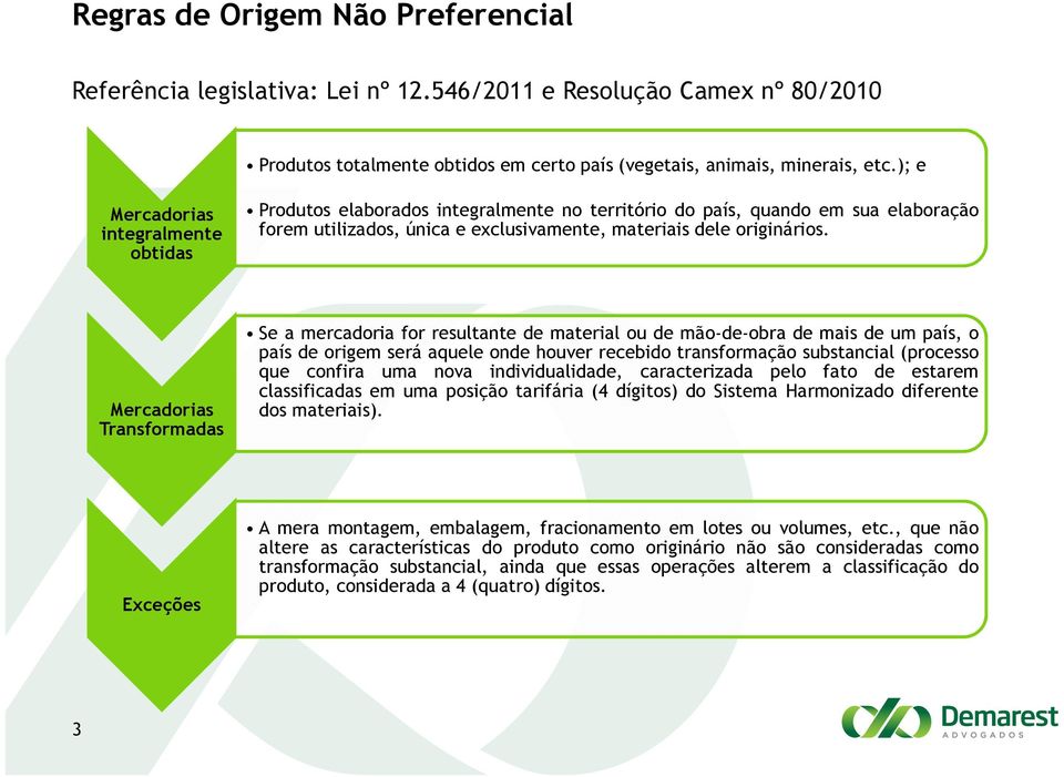 Mercadorias Transformadas Se a mercadoria for resultante de material ou de mão-de-obra de mais de um país, o país de origem será aquele onde houver recebido transformação substancial (processo que