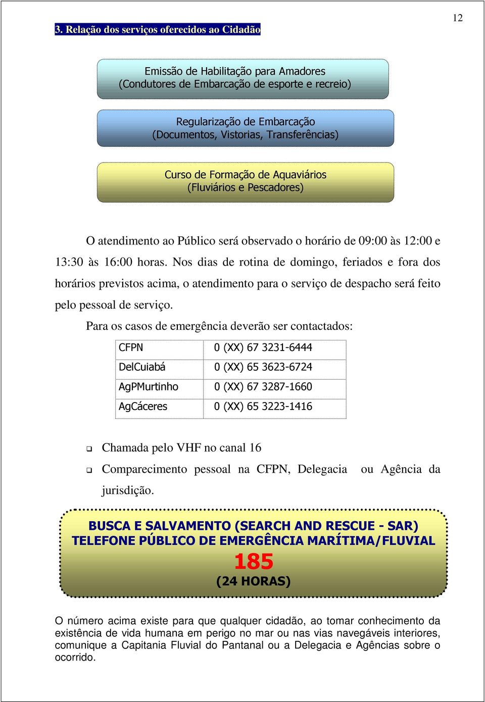 Nos dias de rotina de domingo, feriados e fora dos horários previstos acima, o atendimento para o serviço de despacho será feito pelo pessoal de serviço.