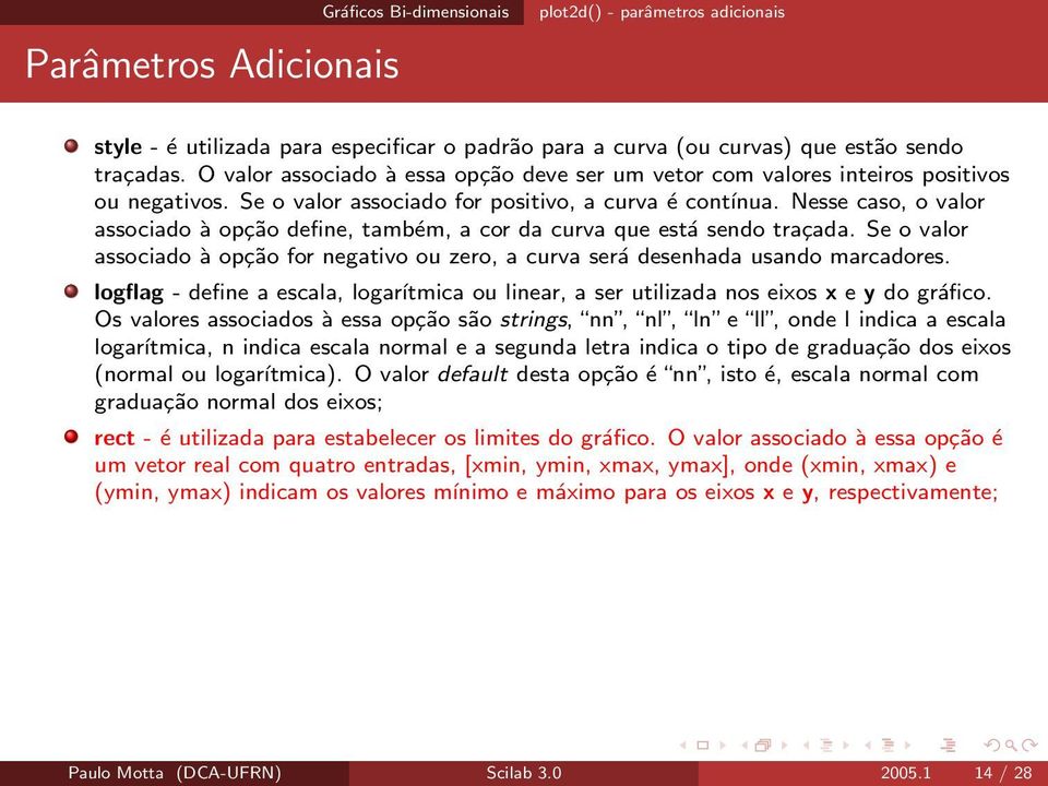 Nesse caso, o valor associado à opção define, também, a cor da curva que está sendo traçada. Se o valor associado à opção for negativo ou zero, a curva será desenhada usando marcadores.