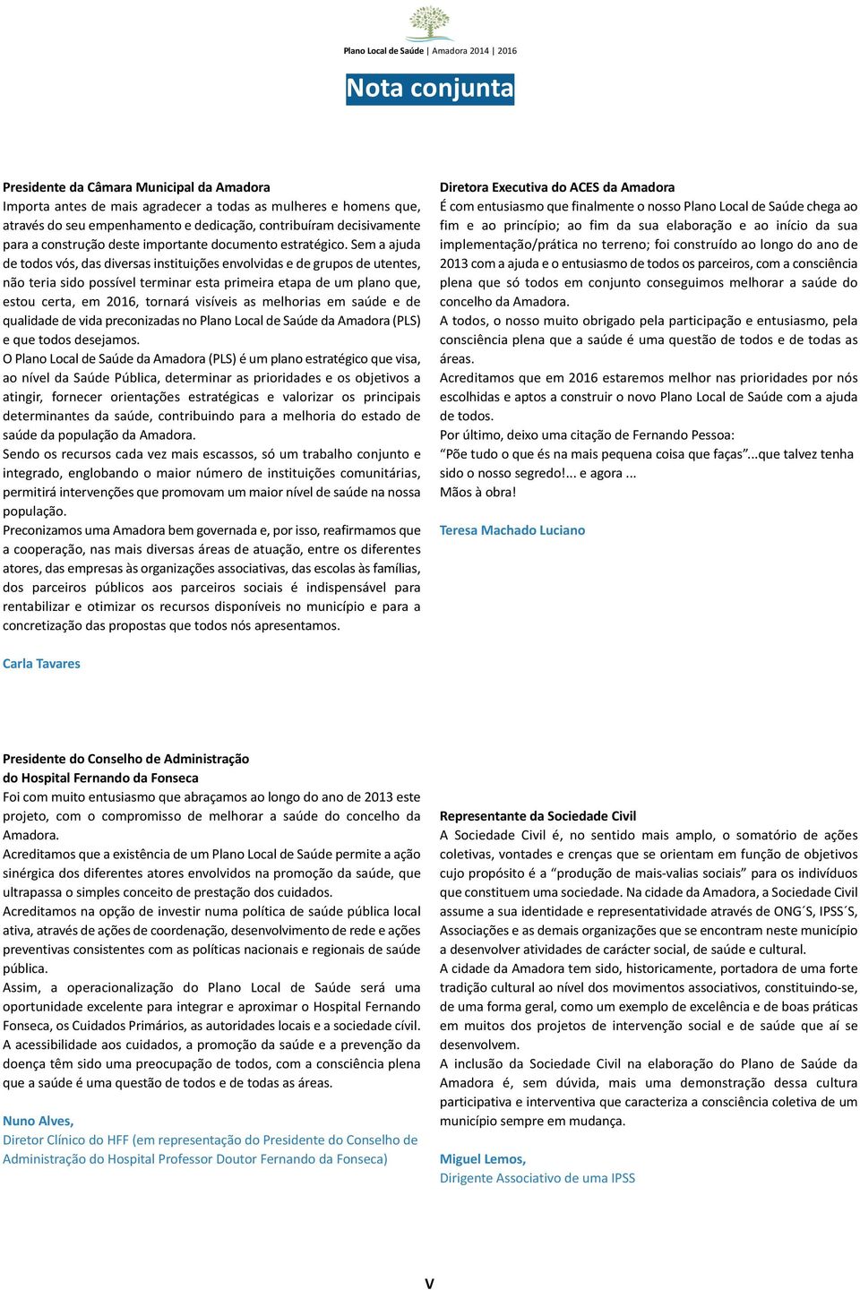 Sem a ajuda de todos vós, das diversas instituições envolvidas e de grupos de utentes, não teria sido possível terminar esta primeira etapa de um plano que, estou certa, em 2016, tornará visíveis as