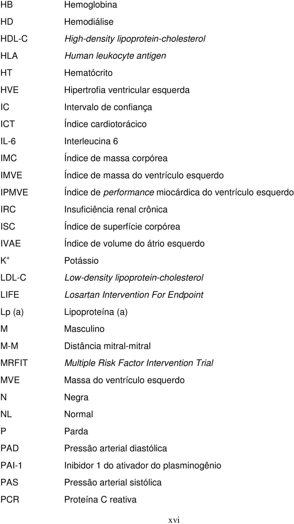 crônica ISC Índice de superfície corpórea IVAE Índice de volume do átrio esquerdo K + LDL-C LIFE Lp (a) M M-M MRFIT MVE N NL P PAD PAI-1 PAS Potássio Low-density lipoprotein-cholesterol Losartan