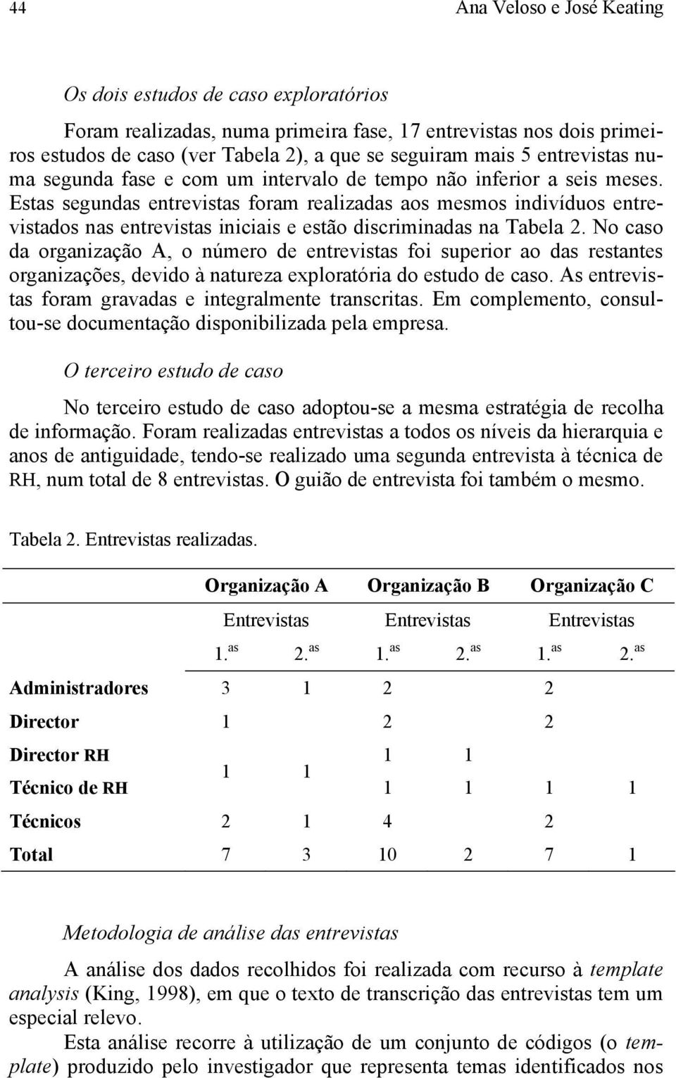 Estas segundas entrevistas foram realizadas aos mesmos indivíduos entrevistados nas entrevistas iniciais e estão discriminadas na Tabela 2.