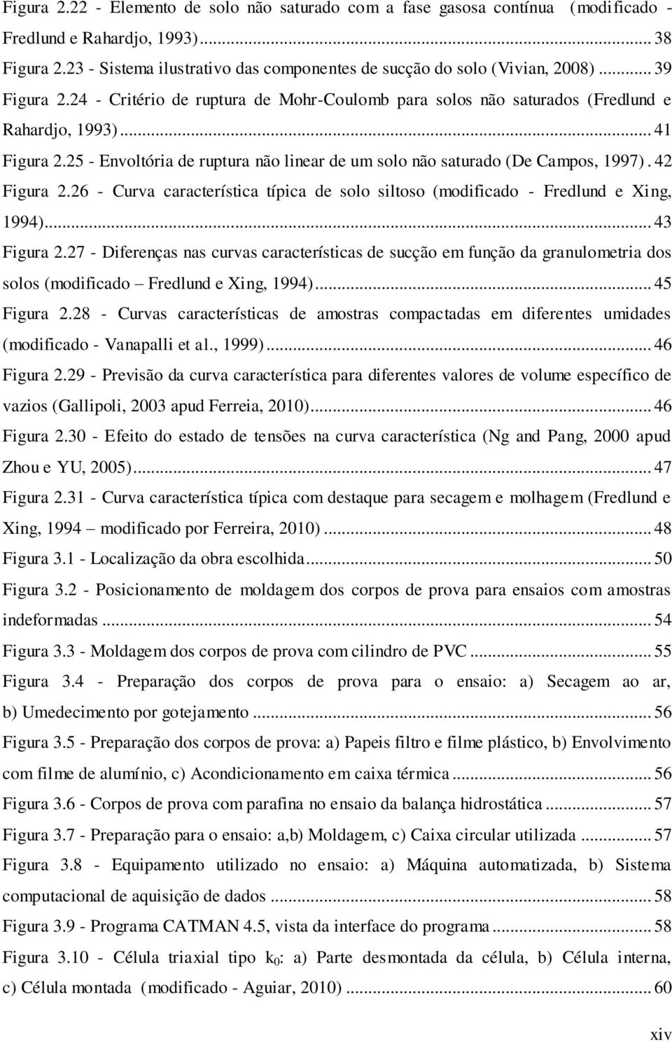 25 - Envoltória de ruptura não linear de um solo não saturado (De Campos, 1997). 42 Figura 2.26 - Curva característica típica de solo siltoso (modificado - Fredlund e Xing, 1994)... 43 Figura 2.