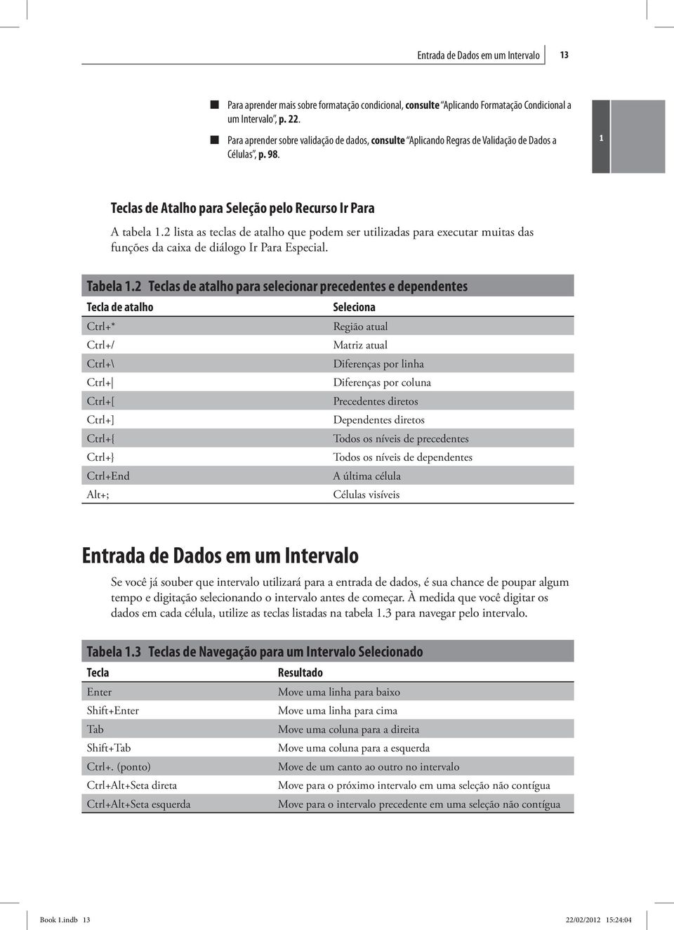 2 lista as teclas de atalho que podem ser utilizadas para executar muitas das funções da caixa de diálogo Ir Para Especial. Tabela.