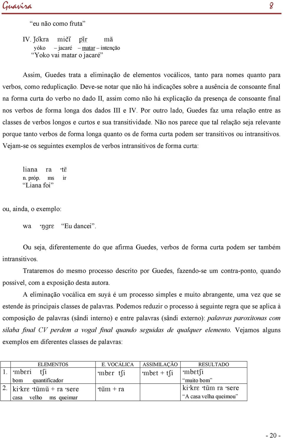 Deve-se notar que não há indicações sobre a ausência de consoante final na forma curta do verbo no dado II, assim como não há explicação da presença de consoante final nos verbos de forma longa dos