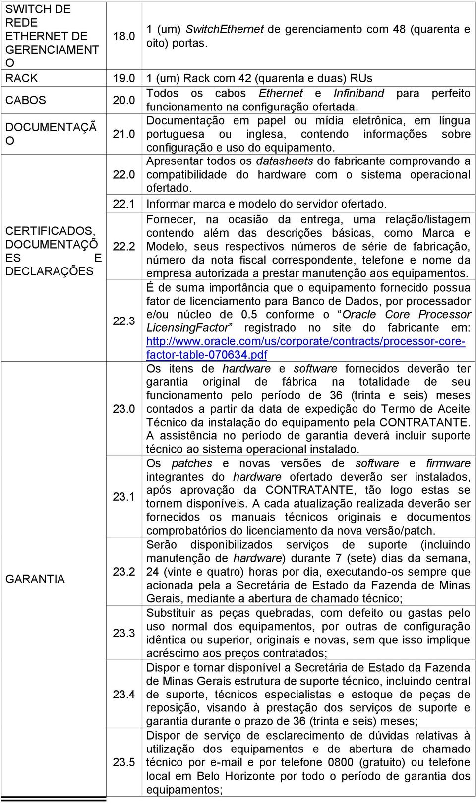 Documentação em papel ou mídia eletrônica, em língua DOCUMENTAÇÃ 21.0 portuguesa ou inglesa, contendo informações sobre O configuração e uso do equipamento.