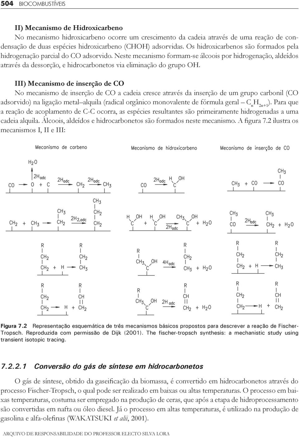 Neste mecanismo formam-se álcoois por hidrogenação, aldeídos através da dessorção, e hidrocarbonetos via eliminação do grupo OH.