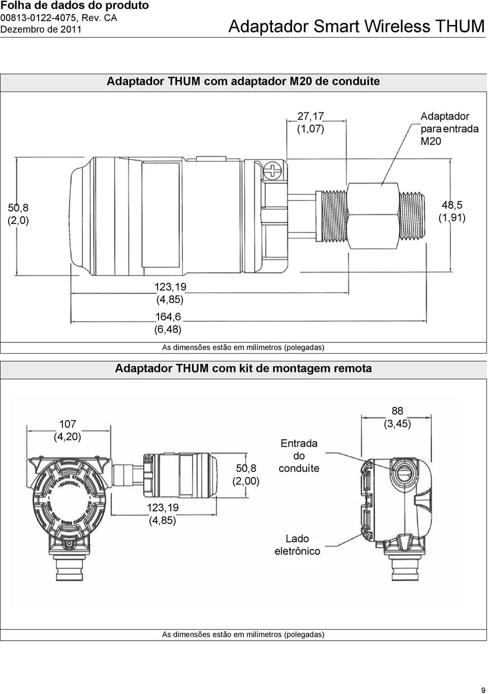 milímetros (polegadas) Adaptador THUM com kit de montagem remota 107 (4,20) 50,8 (2,00)