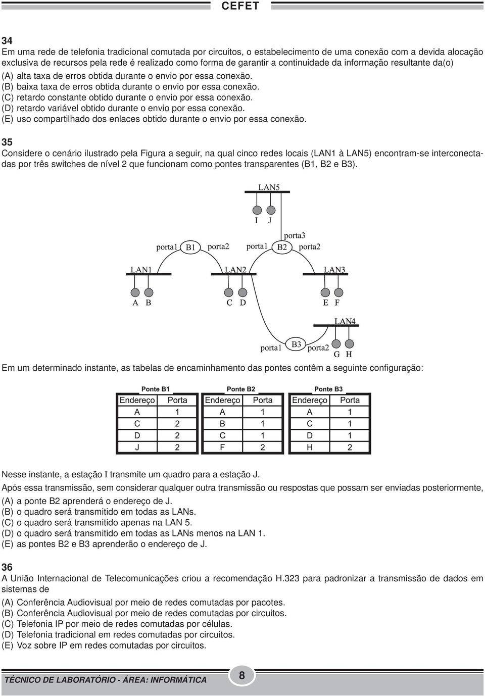 (C) retardo constante obtido durante o envio por essa conexão. (D) retardo variável obtido durante o envio por essa conexão. (E) uso compartilhado dos enlaces obtido durante o envio por essa conexão.