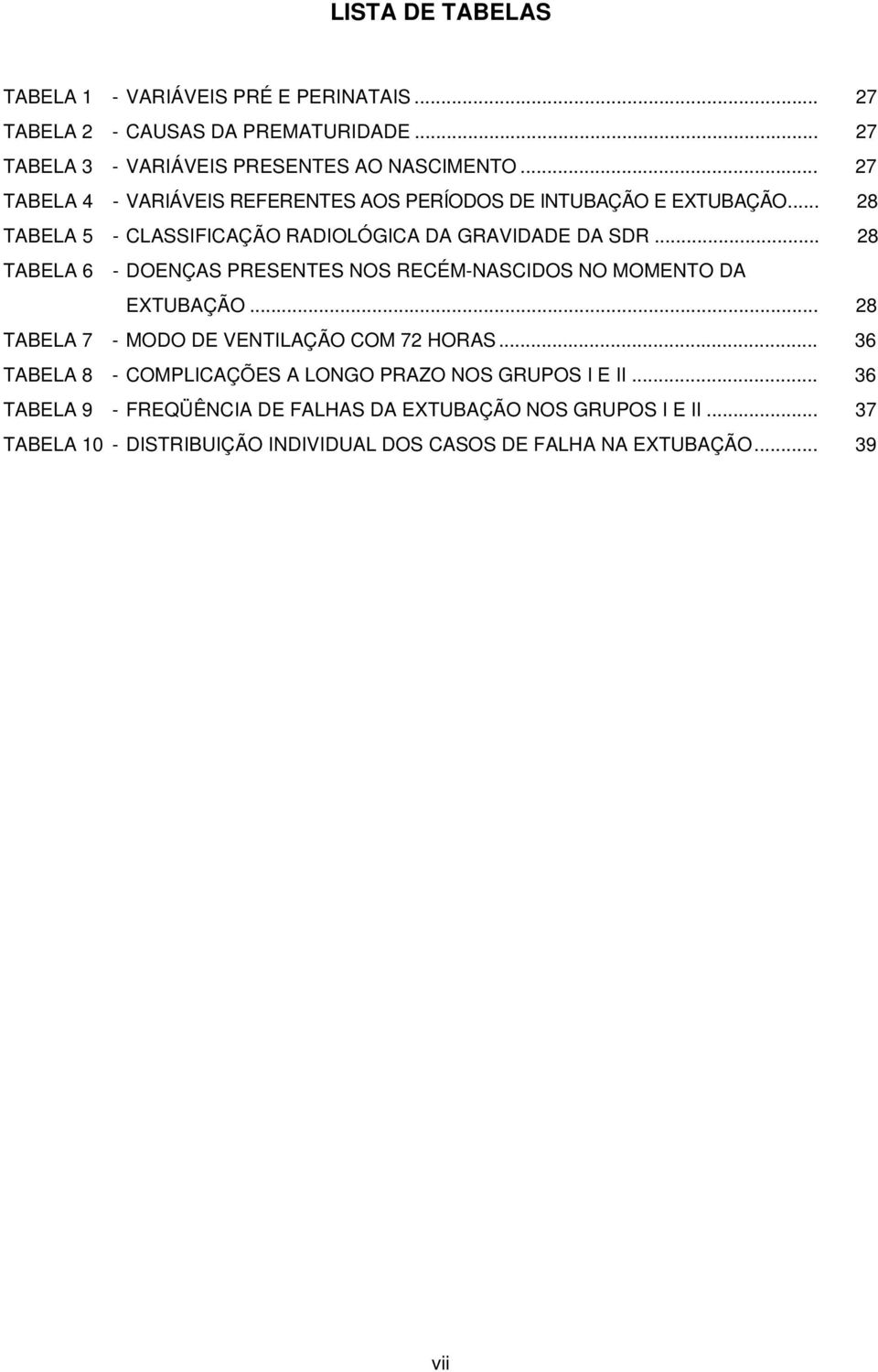 .. 28 TABELA 6 - DOENÇAS PRESENTES NOS RECÉM-NASCIDOS NO MOMENTO DA EXTUBAÇÃO... 28 TABELA 7 - MODO DE VENTILAÇÃO COM 72 HORAS.