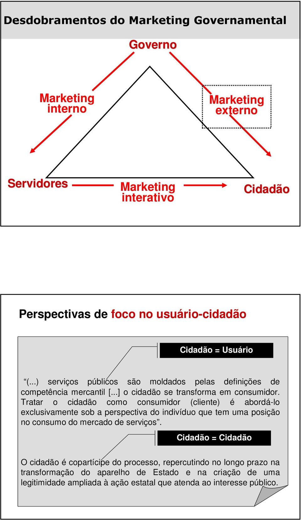 Tratar o cidadão como consumidor (cliente) é abordá-lo exclusivamente sob a perspectiva do indivíduo que tem uma posição no consumo do mercado de serviços.