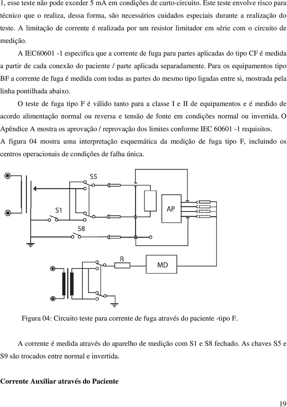 A IEC60601-1 especifica que a corrente de fuga para partes aplicadas do tipo CF é medida a partir de cada conexão do paciente / parte aplicada separadamente.