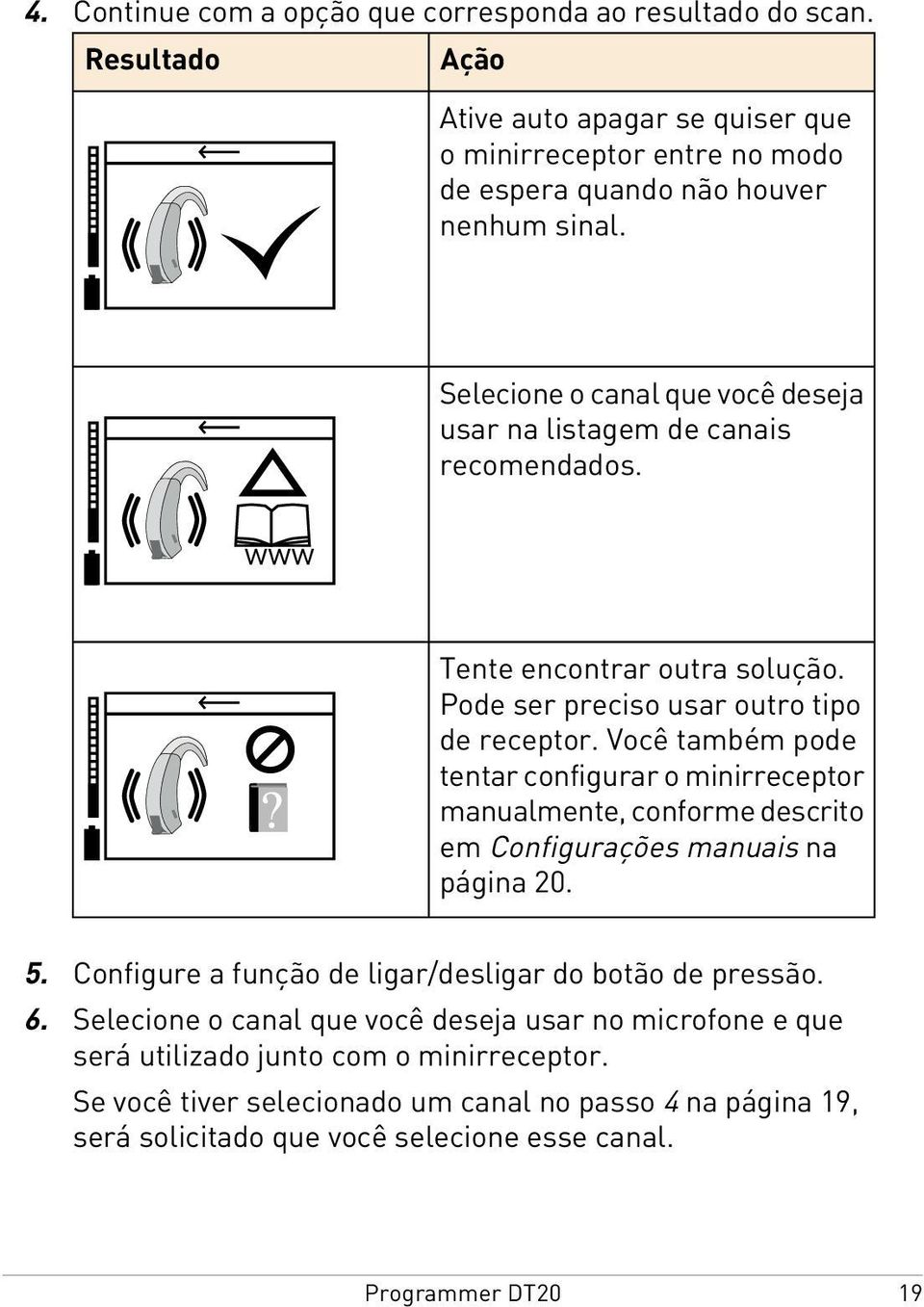 Você também pode tentar configurar o minirreceptor manualmente, conforme descrito em Configurações manuais na página 20. 5. Configure a função de ligar/desligar do botão de pressão.