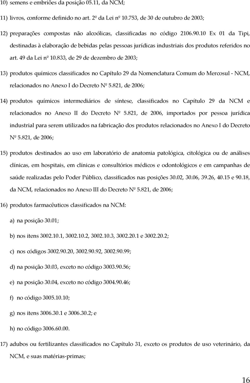 10 Ex 01 da Tipi, destinadas à elaboração de bebidas pelas pessoas jurídicas industriais dos produtos referidos no art. 49 da Lei nº 10.