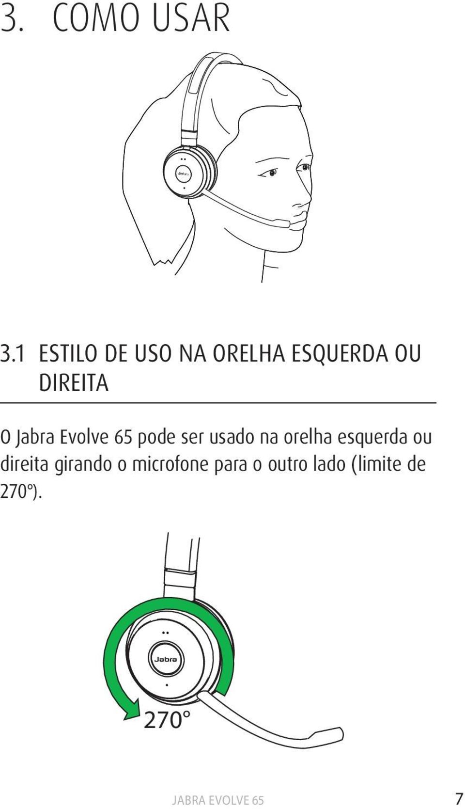 O Jabra Evolve 65 pode ser usado na orelha