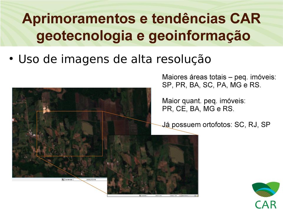 áreas totais peq. imóveis: SP, PR, BA, SC, PA, MG e RS.