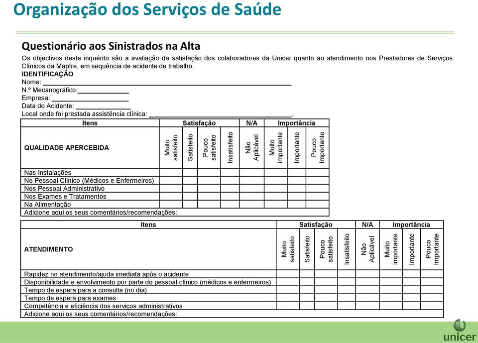 quanto ao atendimento nos Prestadores de Serviços Clínicos da Mapfre, em sequência de acidente de trabalho. IDENTIFICAÇÃO Nome: N.