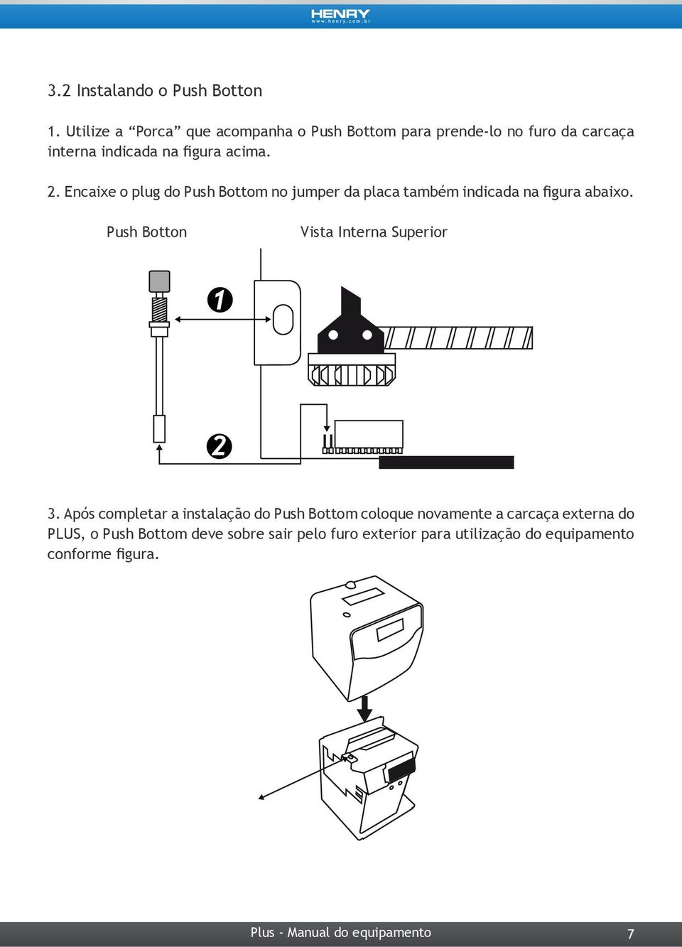 Encaixe o plug do Push Bottom no jumper da placa também indicada na figura abaixo.