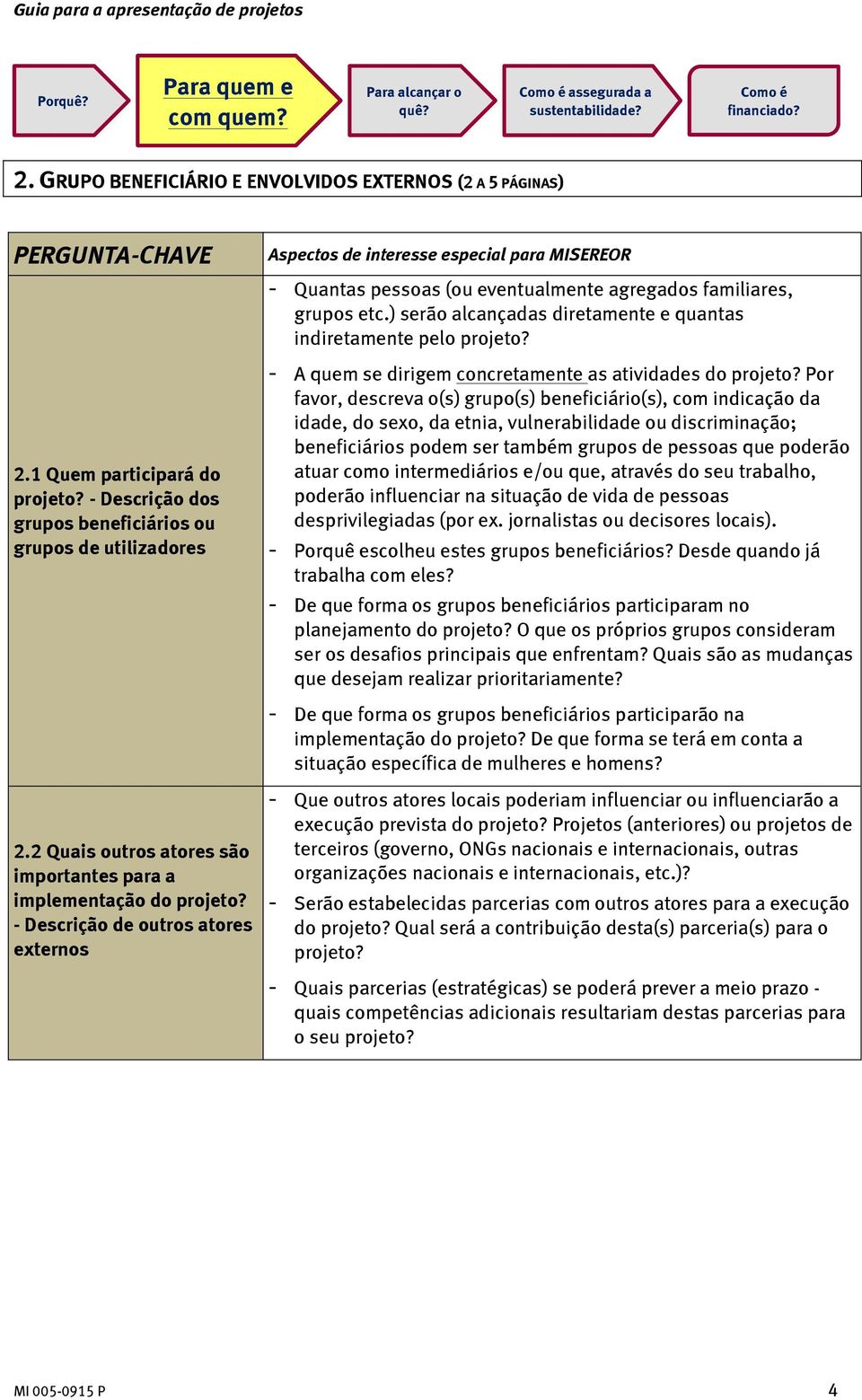 - Descrição de outros atores externos Aspectos de interesse especial para MISEREOR - Quantas pessoas (ou eventualmente agregados familiares, grupos etc.