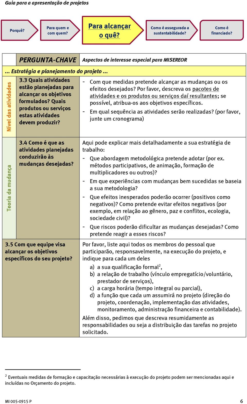 Aspectos de interesse especial para MISEREOR - Com que medidas pretende alcançar as mudanças ou os efeitos desejados?