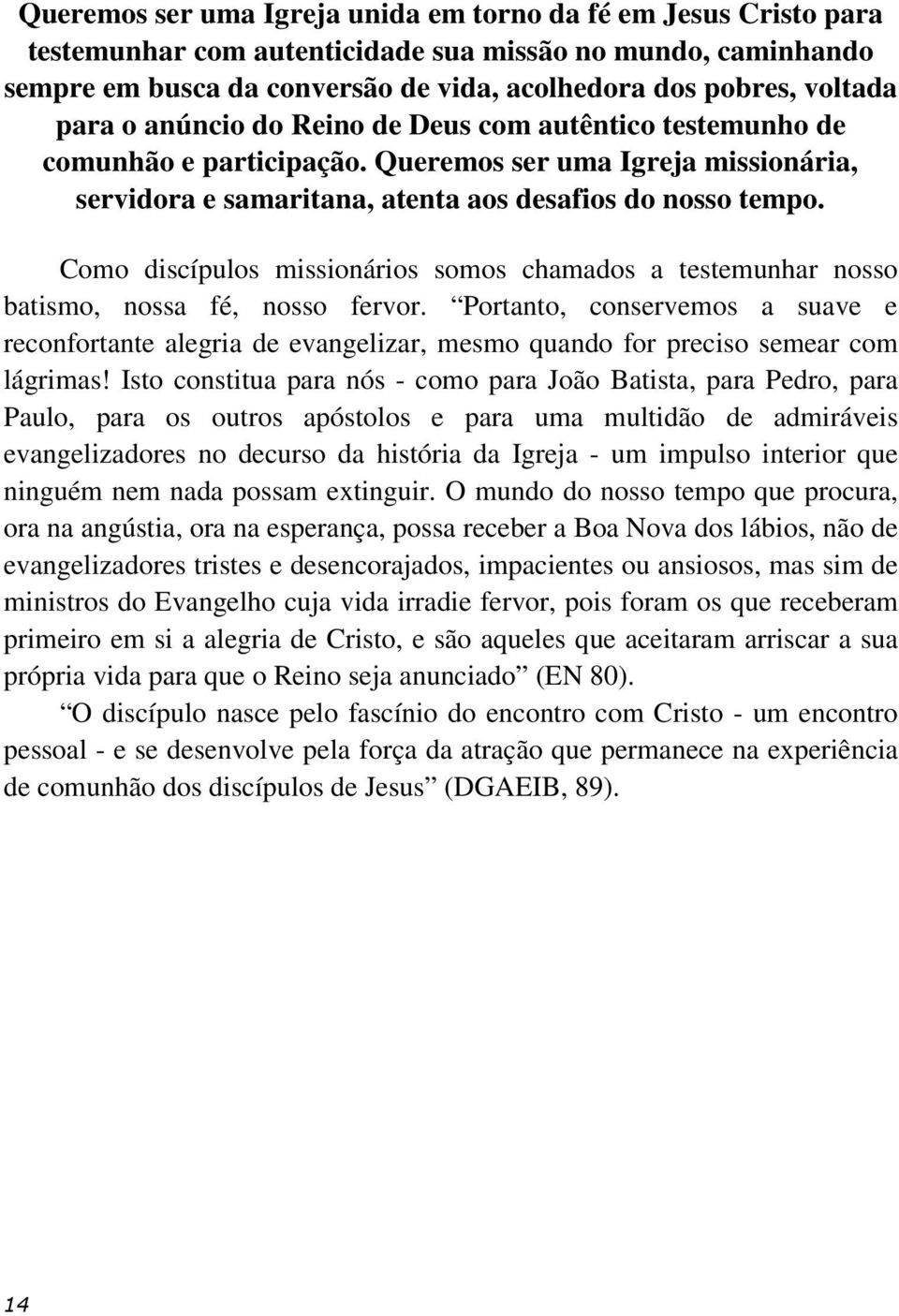 Como discípulos missionários somos chamados a testemunhar nosso batismo, nossa fé, nosso fervor.