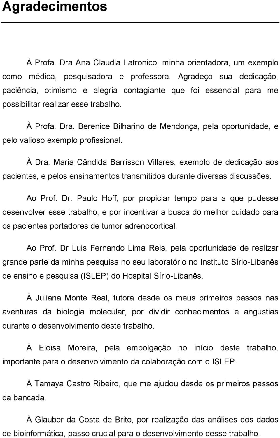 Berenice Bilharino de Mendonça, pela oportunidade, e pelo valioso exemplo profissional. À Dra.