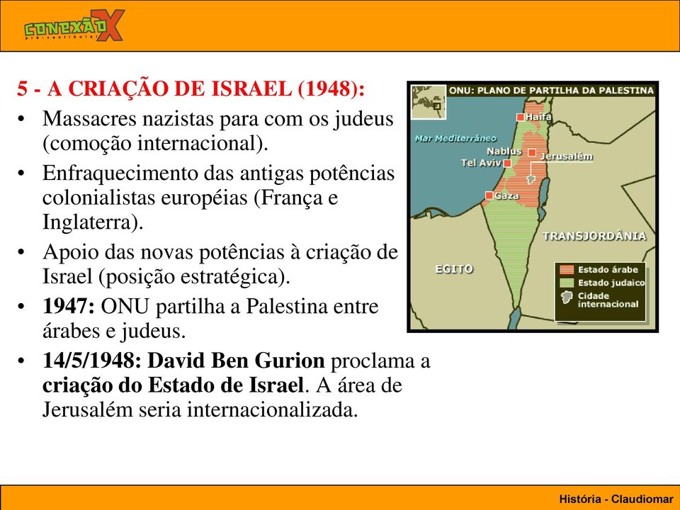 Apoio das novas potências à criação de Israel (posição estratégica).