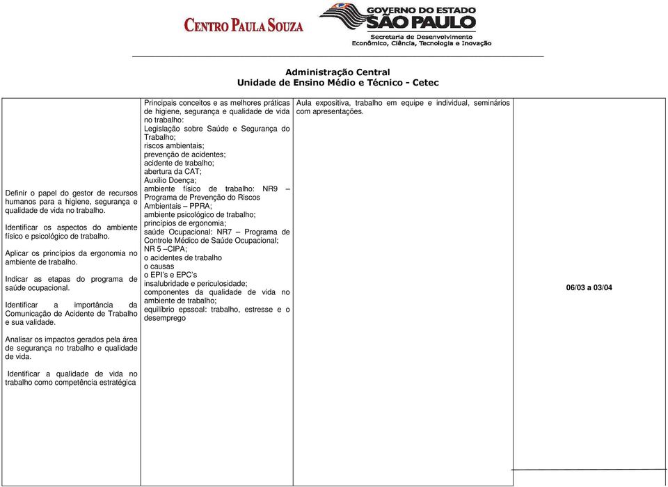 Principais conceitos e as melhores práticas de higiene, segurança e qualidade de vida no trabalho: Legislação sobre Saúde e Segurança do Trabalho; riscos ambientais; prevenção de acidentes; acidente