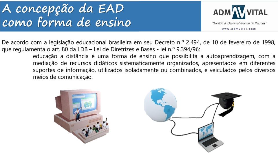 394/96: educação a distância é uma forma de ensino que possibilita a autoaprendizagem, com a mediação de recursos didáticos