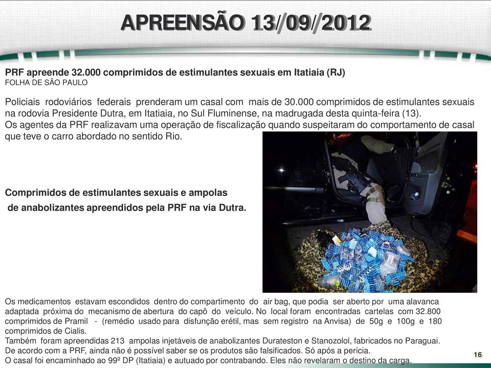 Os agentes da PRF realizavam uma operação de fiscalização quando suspeitaram do comportamento de casal que teve o carro abordado no sentido Rio.