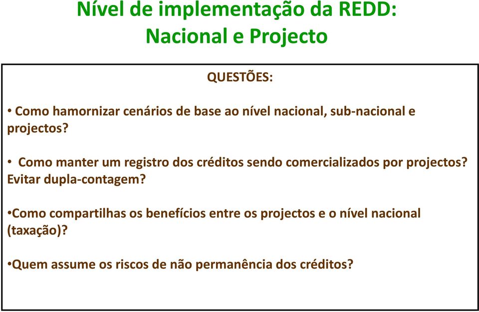 Como manter um registro dos créditos sendo comercializados por projectos?