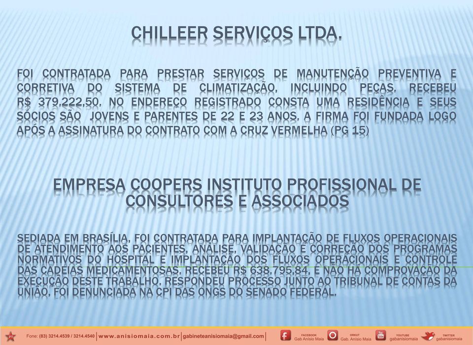 A FIRMA FOI FUNDADA LOGO APÓS A ASSINATURA DO CONTRATO COM A CRUZ VERMELHA (PG 15) EMPRESA COOPERS INSTITUTO PROFISSIONAL DE CONSULTORES E ASSOCIADOS SEDIADA EM BRASÍLIA, FOI CONTRATADA PARA