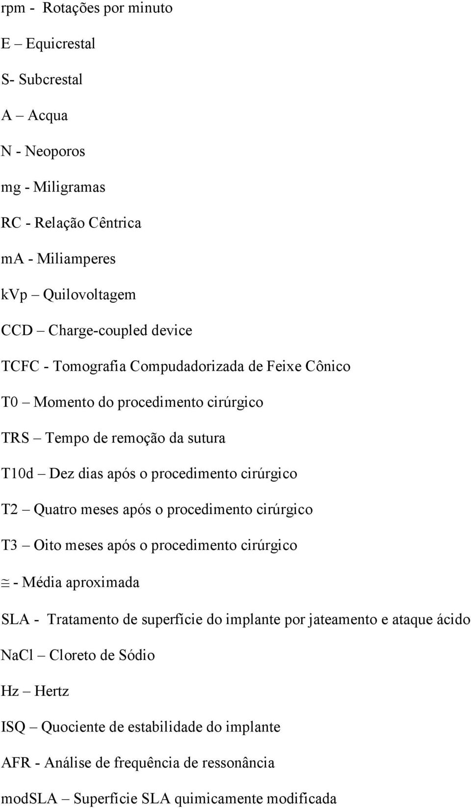 T2 Quatro meses após o procedimento cirúrgico T3 Oito meses após o procedimento cirúrgico - Média aproximada SLA - Tratamento de superfície do implante por jateamento e