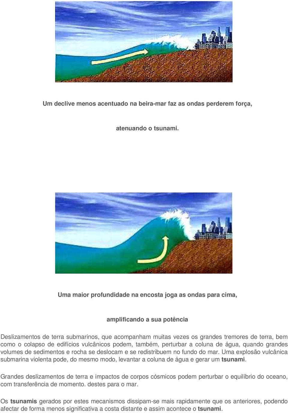 de edifícios vulcânicos podem, também, perturbar a coluna de água, quando grandes volumes de sedimentos e rocha se deslocam e se redistribuem no fundo do mar.