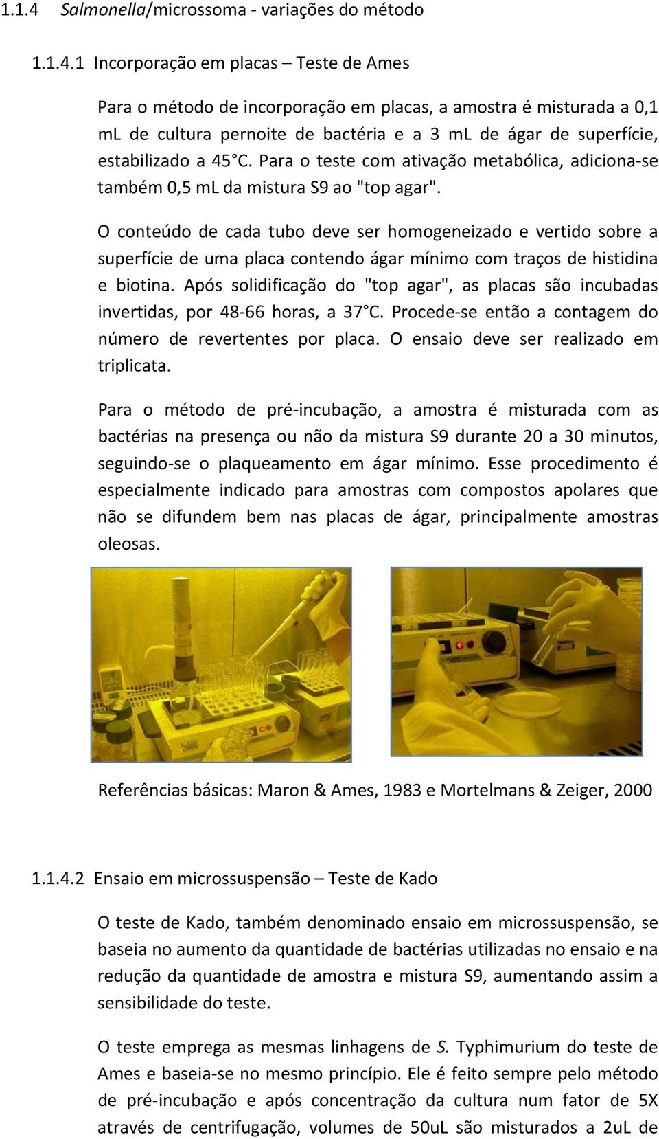 1 Incorporação em placas Teste de Ames Para o método de incorporação em placas, a amostra é misturada a 0,1 ml de cultura pernoite de bactéria e a 3 ml de ágar de superfície, estabilizado a 45 C.