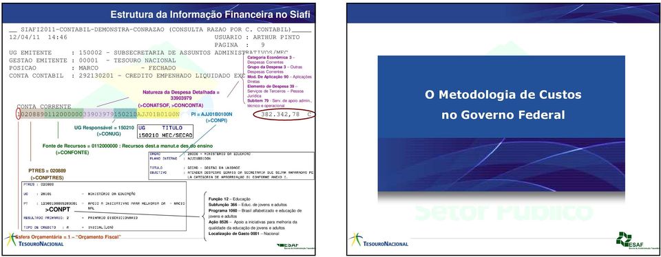 Despesas Correntes CONTA CONTABIL : 292130201 - CREDITO EMPENHADO LIQUIDADO EXCETO DOC FOLHA CONTA CORRENTE (>CONATSOF, >CONCONTA) técnico SALDO e operacionalem R$