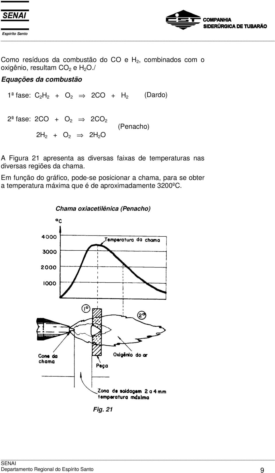 Figura 21 apresenta as diversas faixas de temperaturas nas diversas regiões da chama.