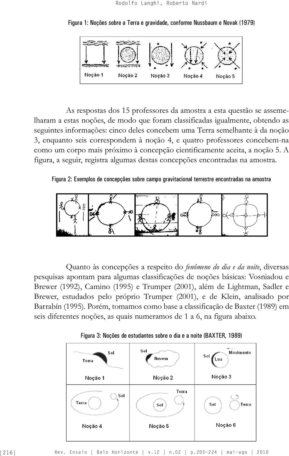 concebem-na como um corpo mais próximo à concepção cientificamente aceita, a noção 5. A figura, a seguir, registra algumas destas concepções encontradas na amostra.