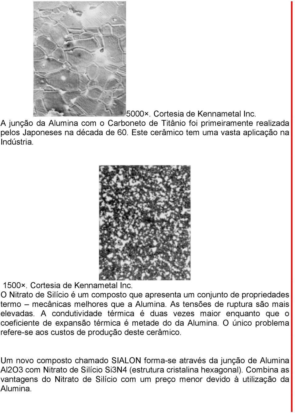 A condutividade térmica é duas vezes maior enquanto que o coeficiente de expansão térmica é metade do da Alumina. O único problema refere-se aos custos de produção deste cerâmico.