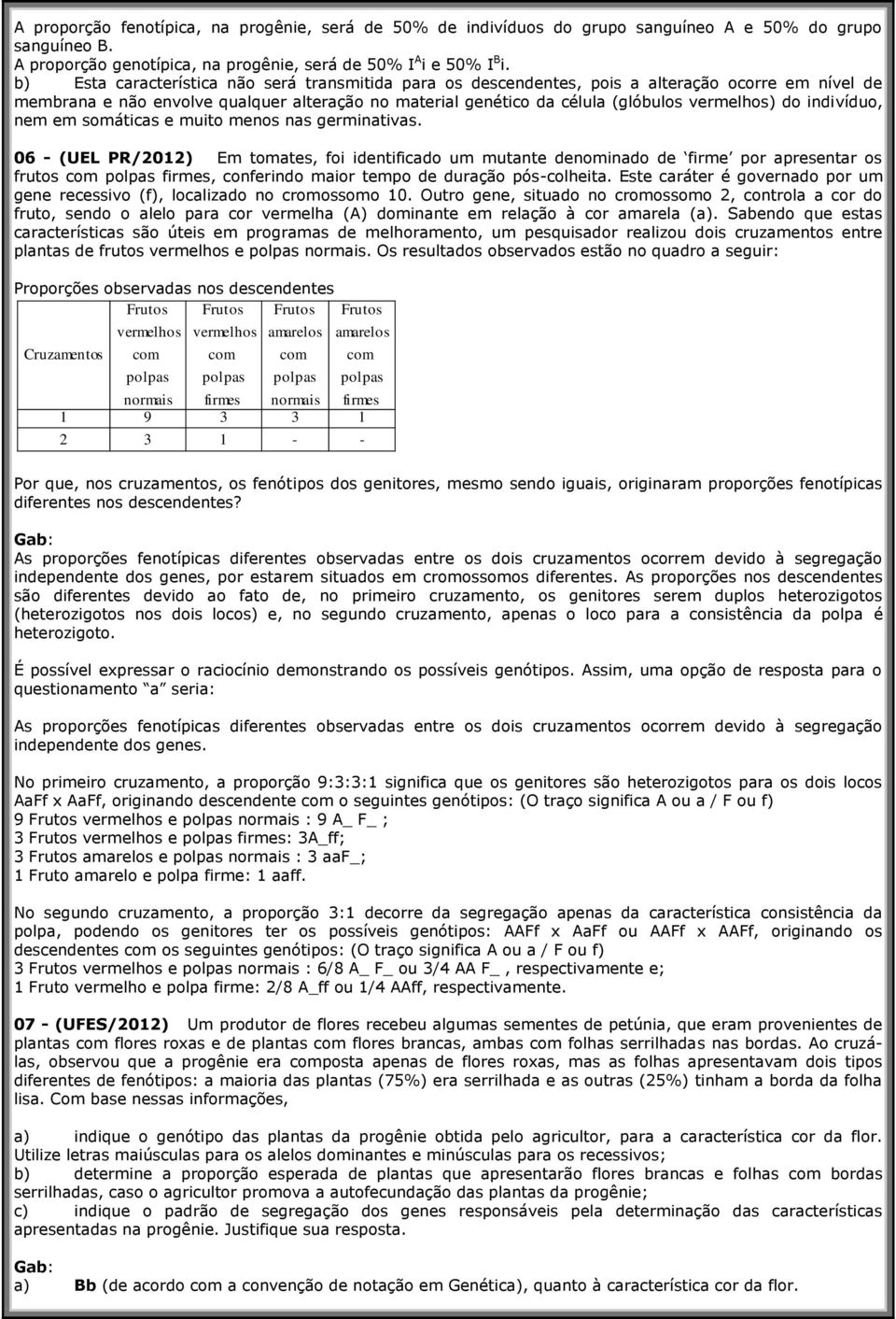 somátics e muito menos ns germintivs. 06 - (UEL PR/2012) Em tomtes, foi identificdo um mutnte denomindo de firme por presentr os frutos com polps firmes, conferindo mior tempo de durção pós-colheit.