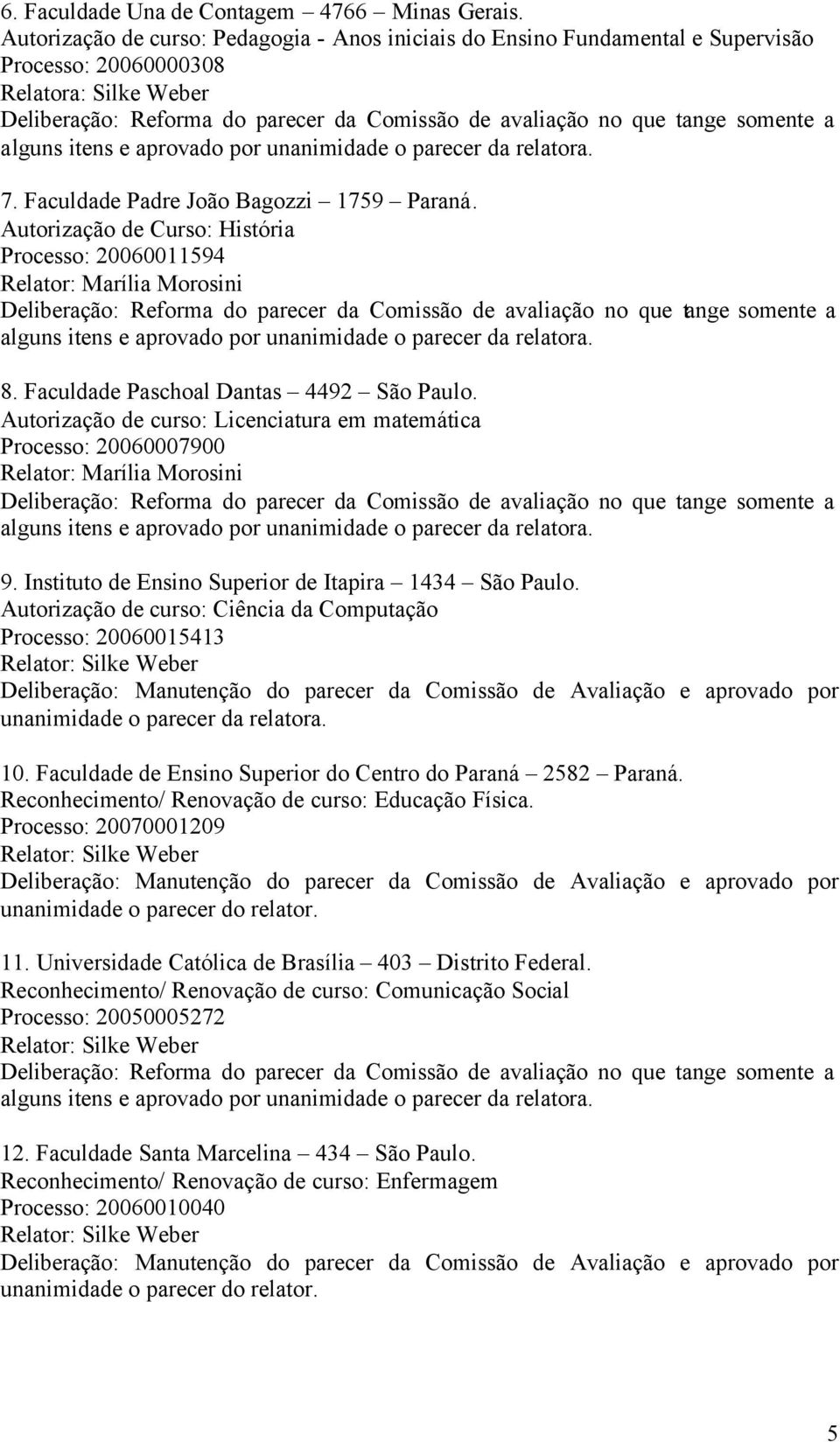 Autorização de Curso: História Processo: 20060011594 Relator: Marília Morosini alguns itens e aprovado por 8. Faculdade Paschoal Dantas 4492 São Paulo.