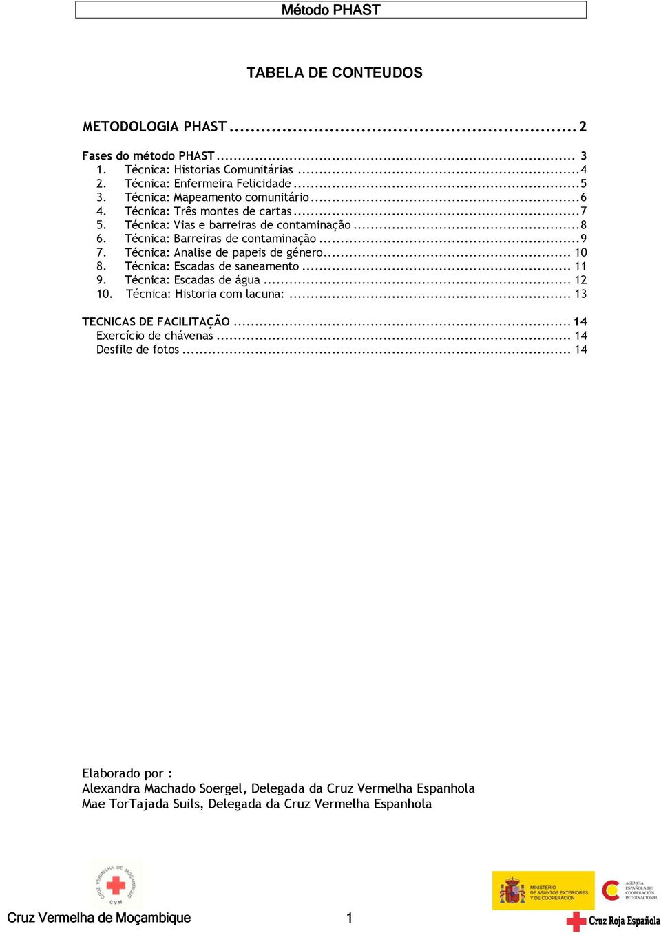 Técnica: Analise de papeis de género... 10 8. Técnica: Escadas de saneamento... 11 9. Técnica: Escadas de água... 12 10. Técnica: Historia com lacuna:... 13 TECNICAS DE FACILITAÇÃO.