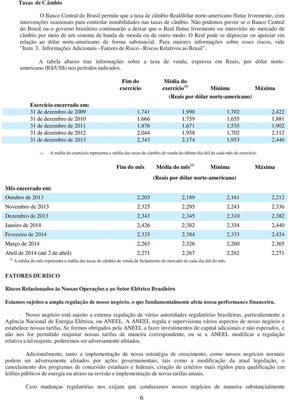 ou de outro modo. O Real pode se depreciar ou apreciar em relação ao dólar norte-americano de forma substancial. Para maiores informações sobre esses riscos, vide "Item 3.