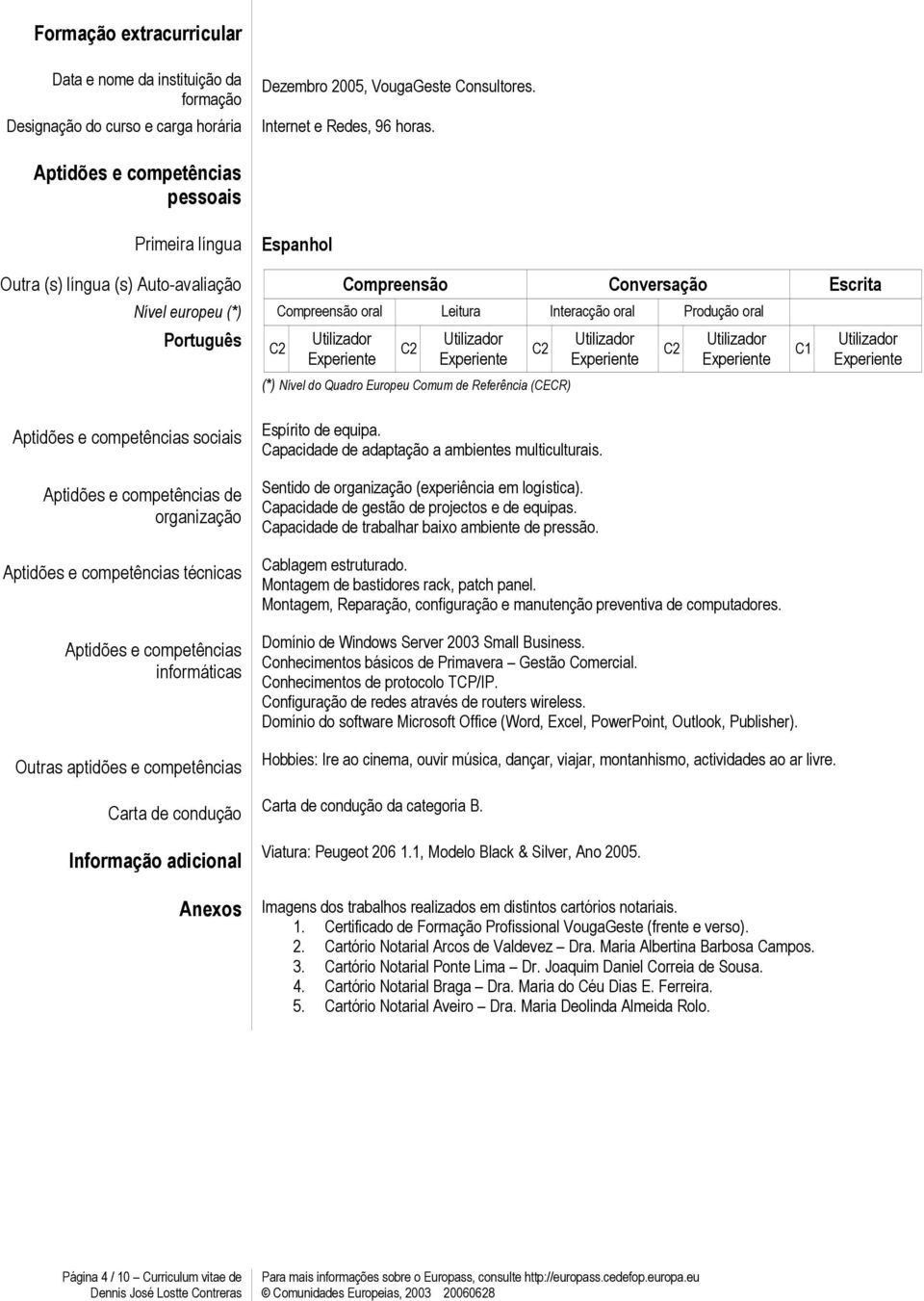 Português C2 Utilizador Experiente C2 Utilizador Experiente C2 (*) Nível do Quadro Europeu Comum de Referência (CECR) Utilizador Experiente C2 Utilizador Experiente C1 Utilizador Experiente Aptidões