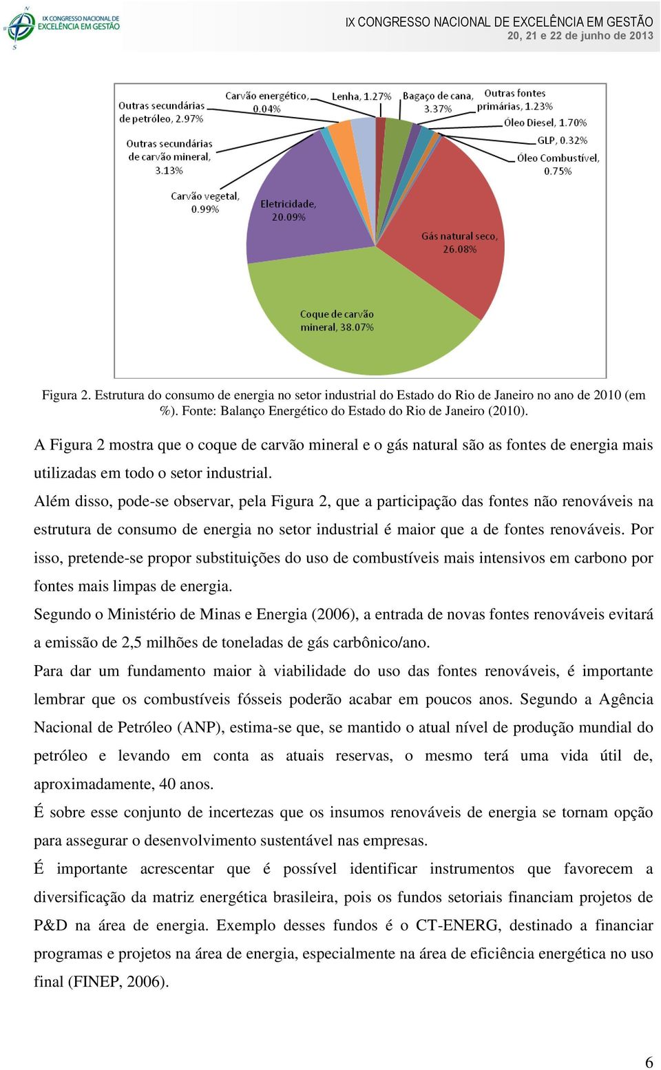 Além disso, pode-se observar, pela Figura 2, que a participação das fontes não renováveis na estrutura de consumo de energia no setor industrial é maior que a de fontes renováveis.