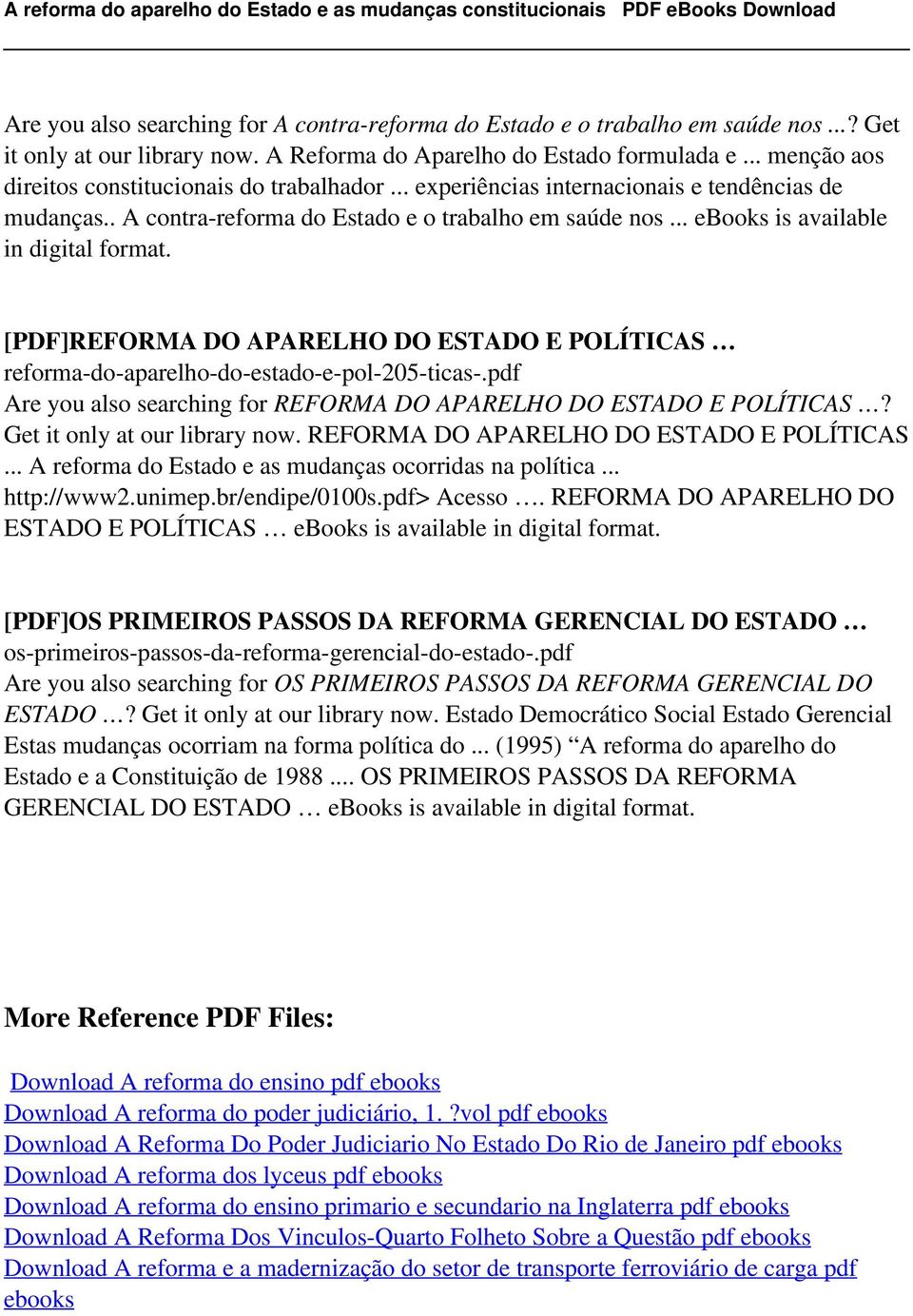 .. ebooks is available in digital [PDF]REFORMA DO APARELHO DO ESTADO E POLÍTICAS reforma-do-aparelho-do-estado-e-pol-205-ticas-.