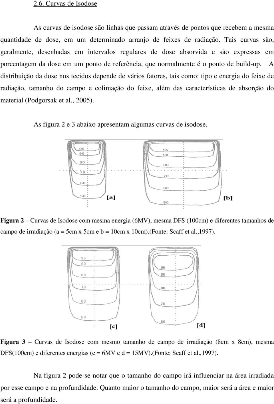 A distribuição da dose nos tecidos depende de vários fatores, tais como: tipo e energia do feixe de radiação, tamanho do campo e colimação do feixe, além das características de absorção do material