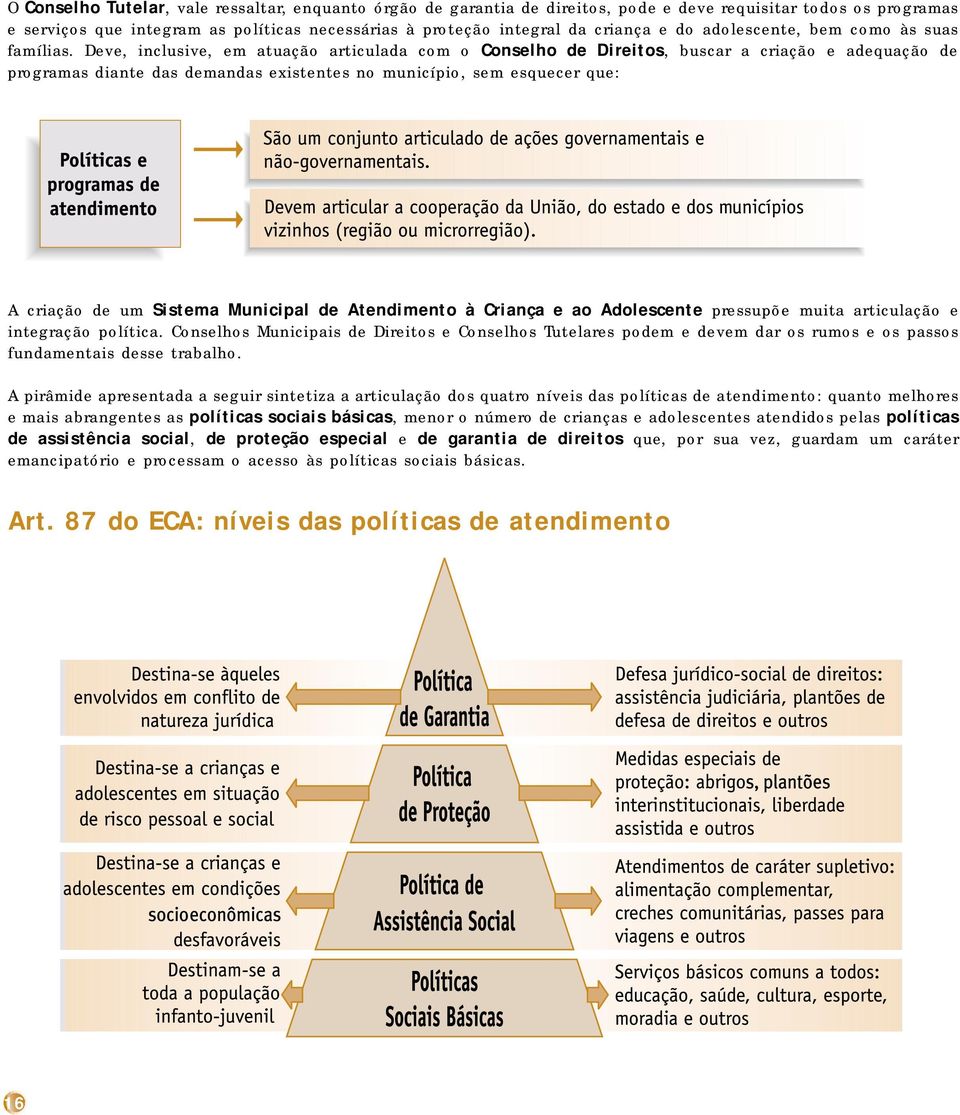 Deve, inclusive, em atuação articulada com o Conselho de Direitos, buscar a criação e adequação de programas diante das demandas existentes no município, sem esquecer que: A criação de um Sistema