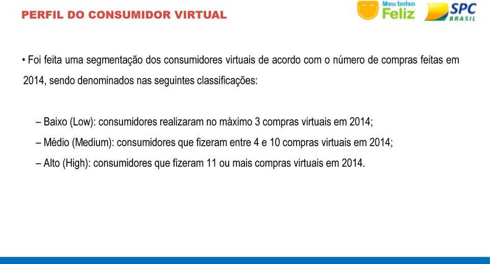 consumidores realizaram no máximo 3 compras virtuais em 2014; Médio (Medium): consumidores que